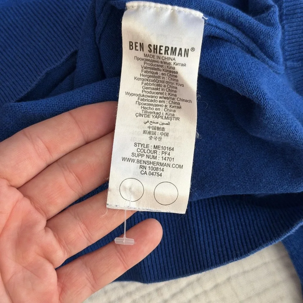 Ben Sherman Sweater Mens 2XL Blue Cotton V Neck Button Cardigan Knit Lightweight